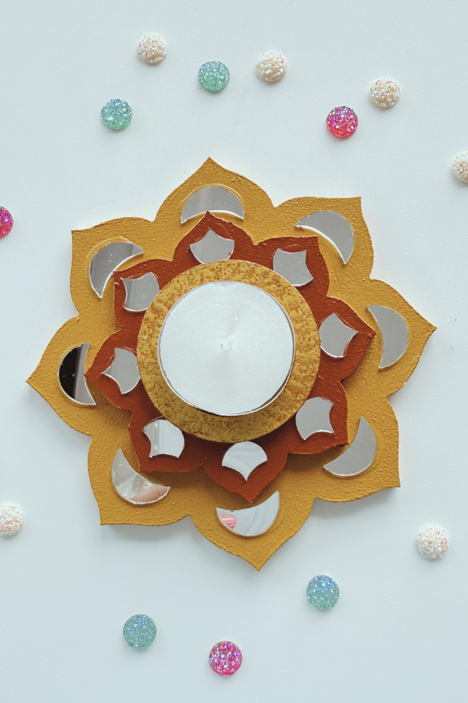 CANDLE COASTER | Handmade Decorated with Mirror (MUSTERD YELLOW & BROWN)