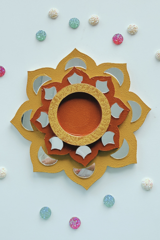 CANDLE COASTER | Handmade Decorated with Mirror (MUSTERD YELLOW & BROWN)