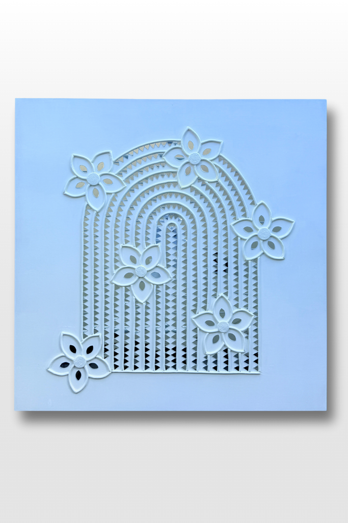 BOHO FLOWER | Handcrafted Textured Clay Wall Art with Mirrors