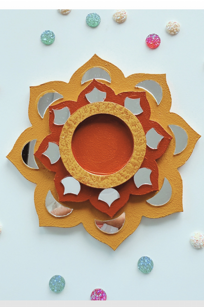 CANDLE COASTER | Handmade Decorated with Mirror (MUSTERD YELLOW & BROWN)