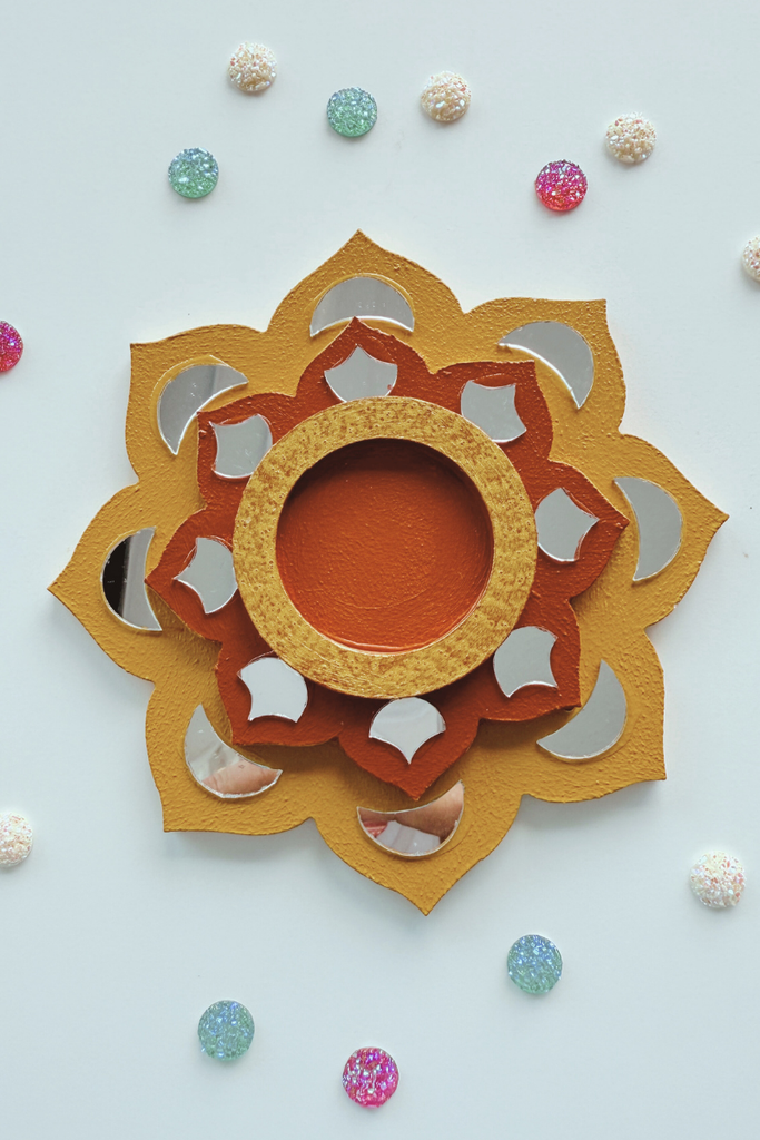 CANDLE COASTER | Handmade Decorated with Mirror (MUSTERD YELLOW & BROWN)