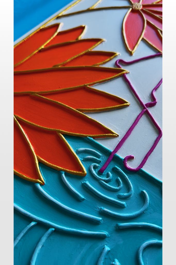 FLAMINGO FAMILY | Handcrafted Textured Clay Wall Art with Mirrors