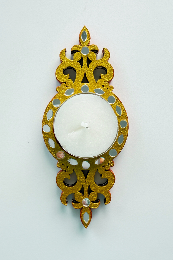 CANDLE COASTER | Handmade Decorated with Mirror (GOLD & BROWN)