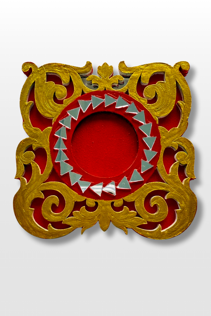 CANDLE COASTER | Handmade Decorated with Mirror (GOLD & RED)