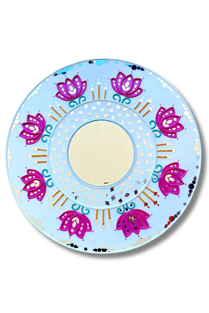 LOTUS MIRROR | Handcrafted Textured Clay Wall Art with Mirrors