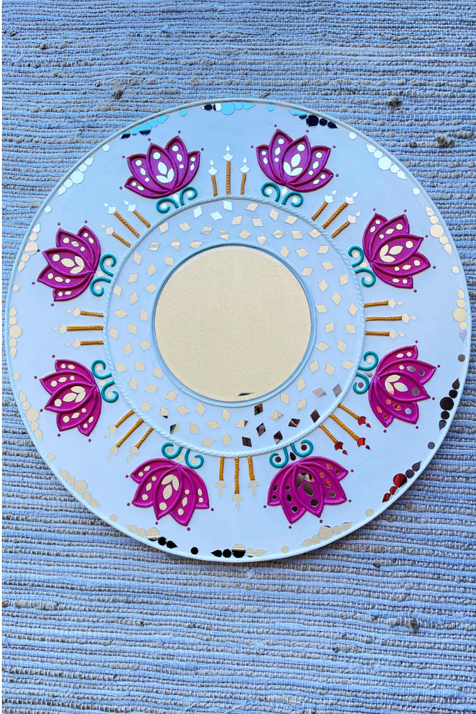 LOTUS MIRROR | Handcrafted Textured Clay Wall Art with Mirrors