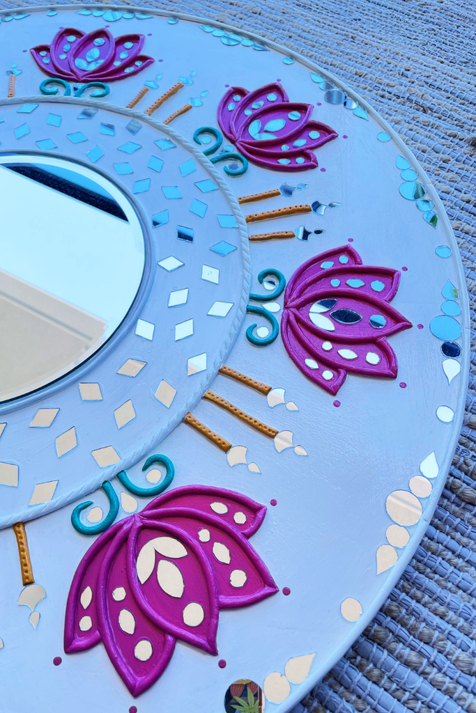 LOTUS MIRROR | Handcrafted Textured Clay Wall Art with Mirrors