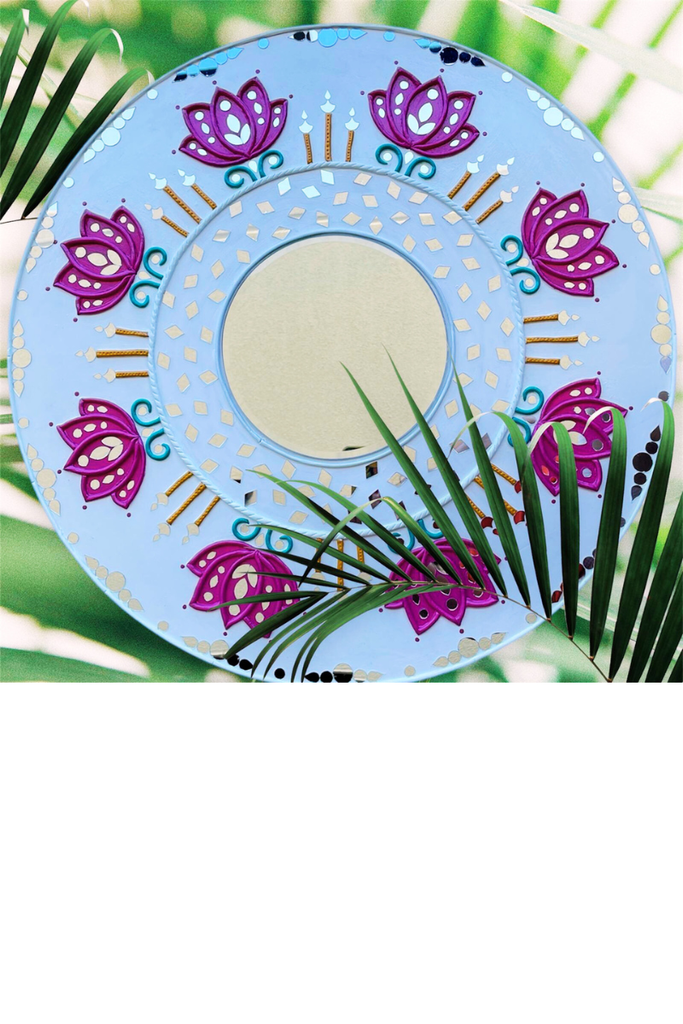 LOTUS MIRROR | Handcrafted Textured Clay Wall Art with Mirrors