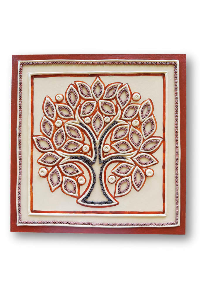 TREE OF LIFE | Handcrafted Textured Clay Wall Art with Mirrors