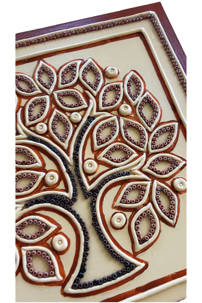 TREE OF LIFE | Handcrafted Textured Clay Wall Art with Mirrors