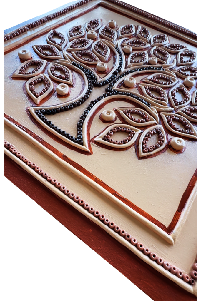 TREE OF LIFE | Handcrafted Textured Clay Wall Art with Mirrors