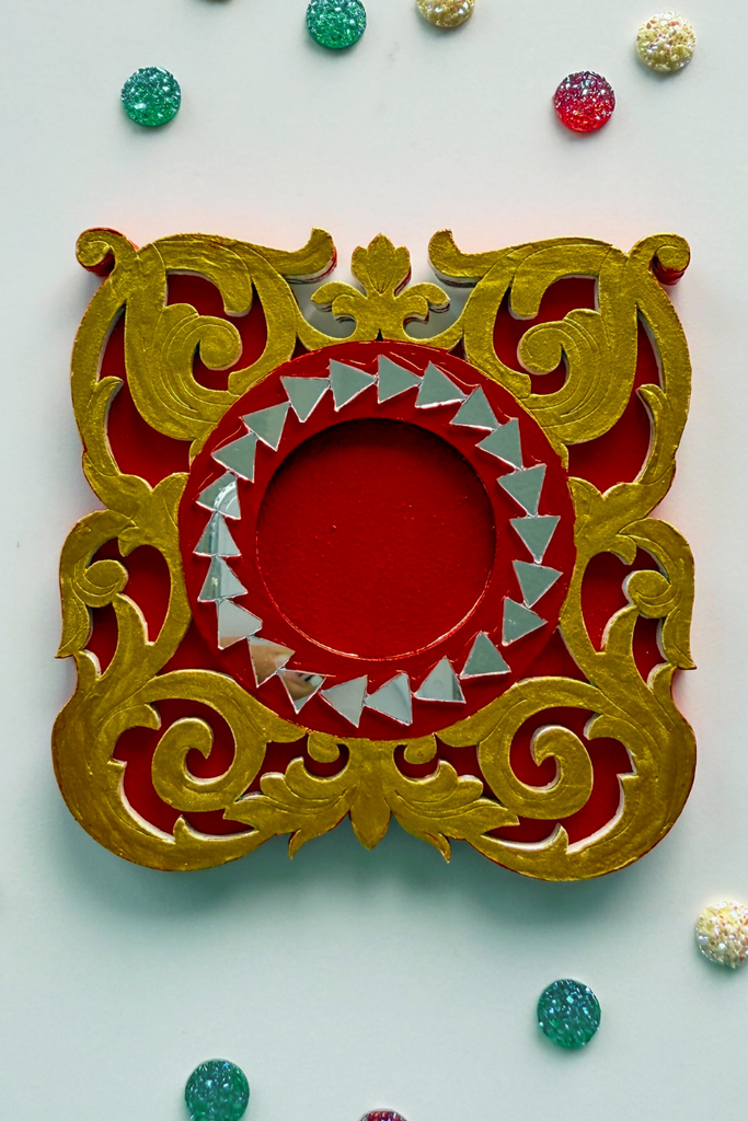 CANDLE COASTER | Handmade Decorated with Mirror (GOLD & RED)