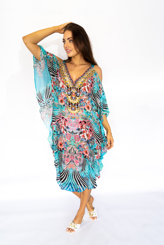 WARRIOR GARDEN ~ COLD SHOULDER MID KAFTAN