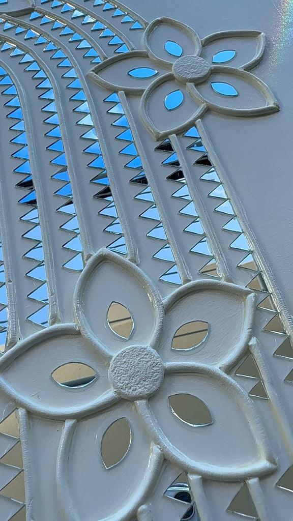 BOHO FLOWER | Handcrafted Textured Clay Wall Art with Mirrors