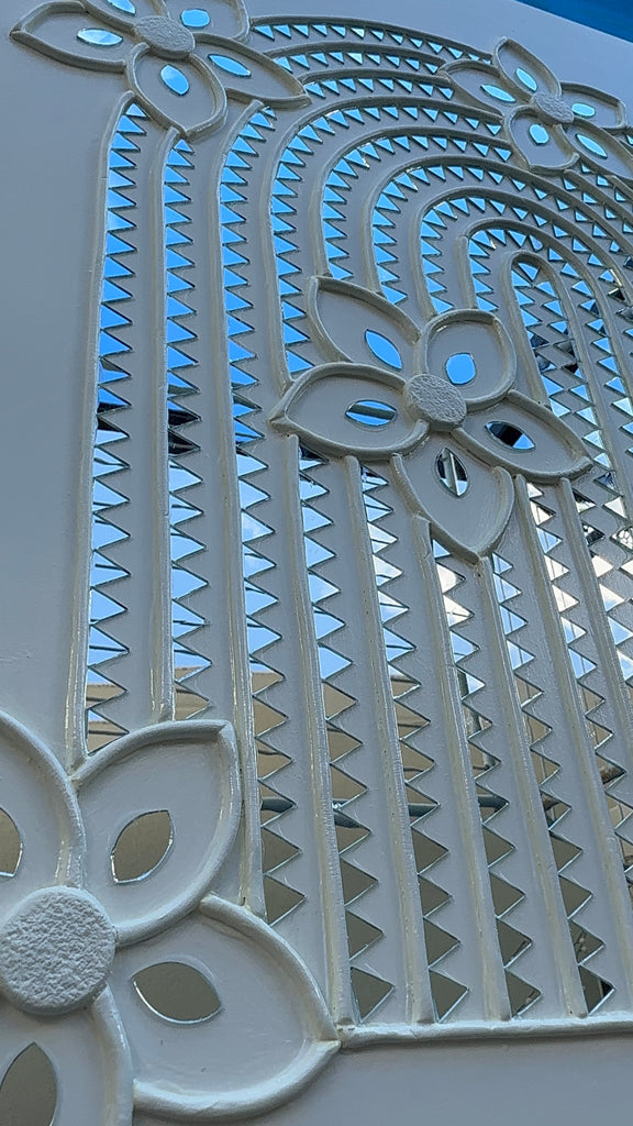 BOHO FLOWER | Handcrafted Textured Clay Wall Art with Mirrors