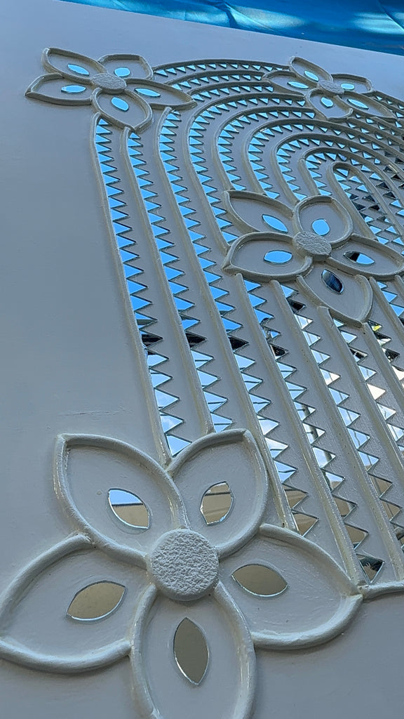 BOHO FLOWER | Handcrafted Textured Clay Wall Art with Mirrors