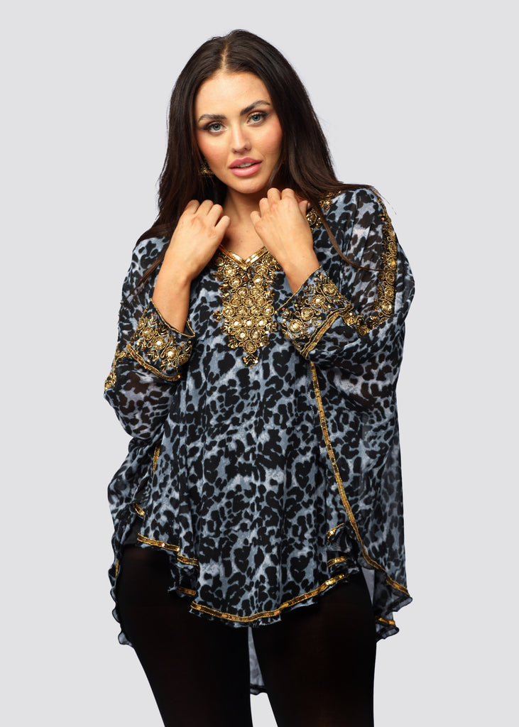 BLACK LEAPORD ~ HAND BEADED KAFTAN TOP_2