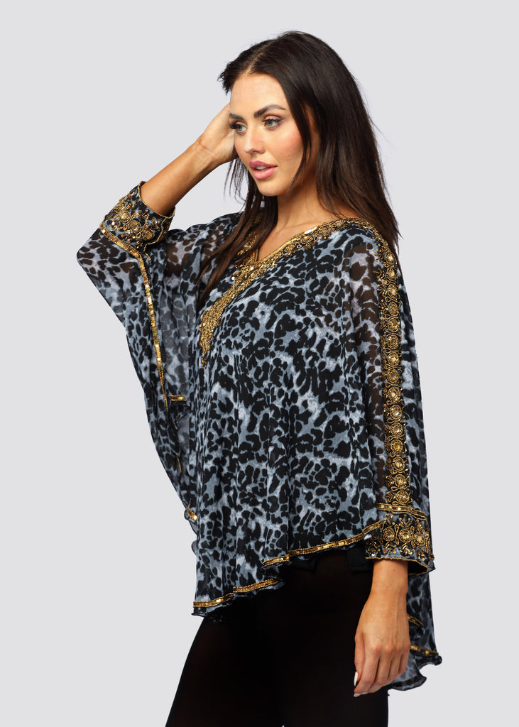 BLACK LEAPORD ~ HAND BEADED KAFTAN TOP_2