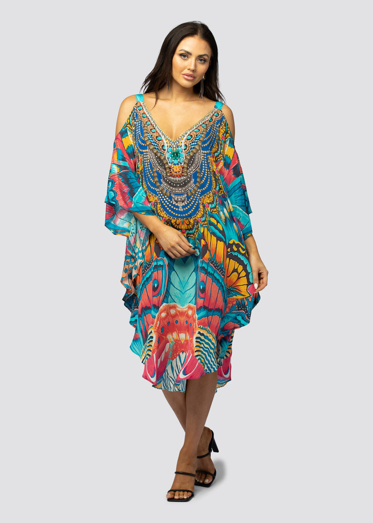 BUTTERFLY KINGDOM ~ COLD SHOULDER MID KAFTAN