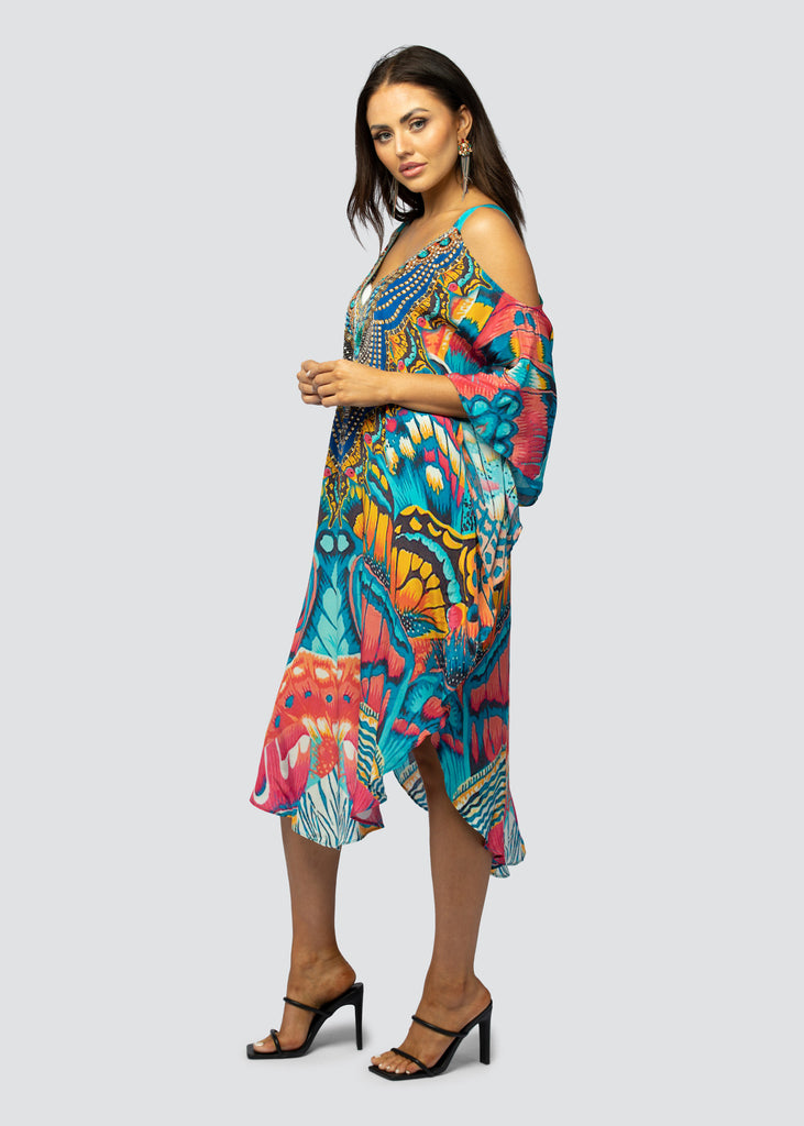 BUTTERFLY KINGDOM ~ COLD SHOULDER MID KAFTAN