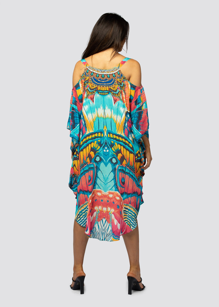 BUTTERFLY KINGDOM ~ COLD SHOULDER MID KAFTAN