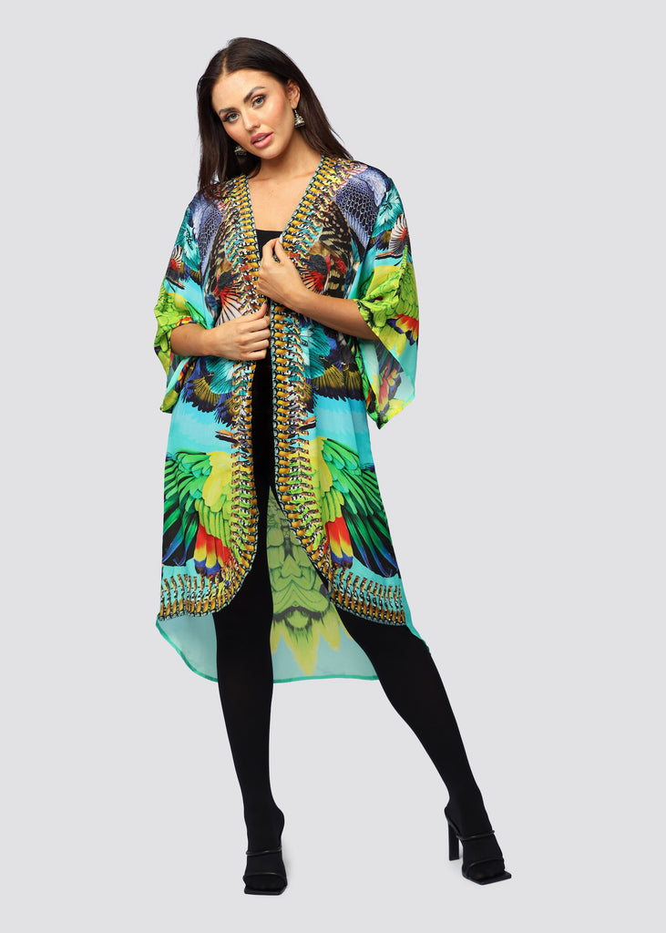 FEATHER FANTASY MID LENGTH KIMONO