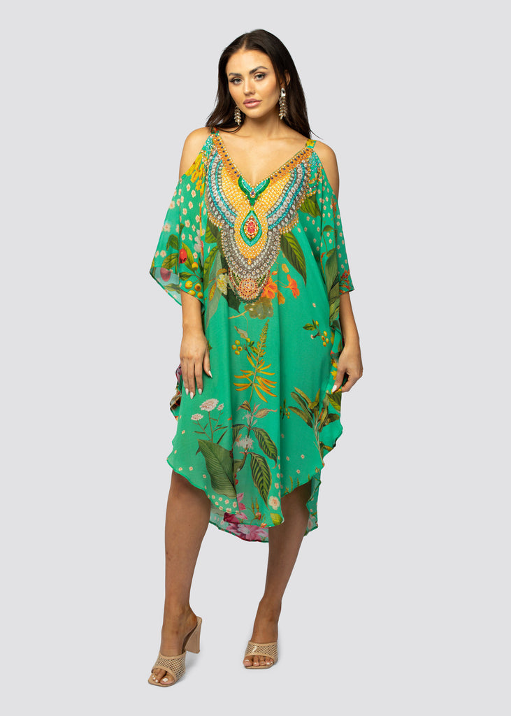 GREEN EYES ~ COLD SHOULDER MID KAFTAN