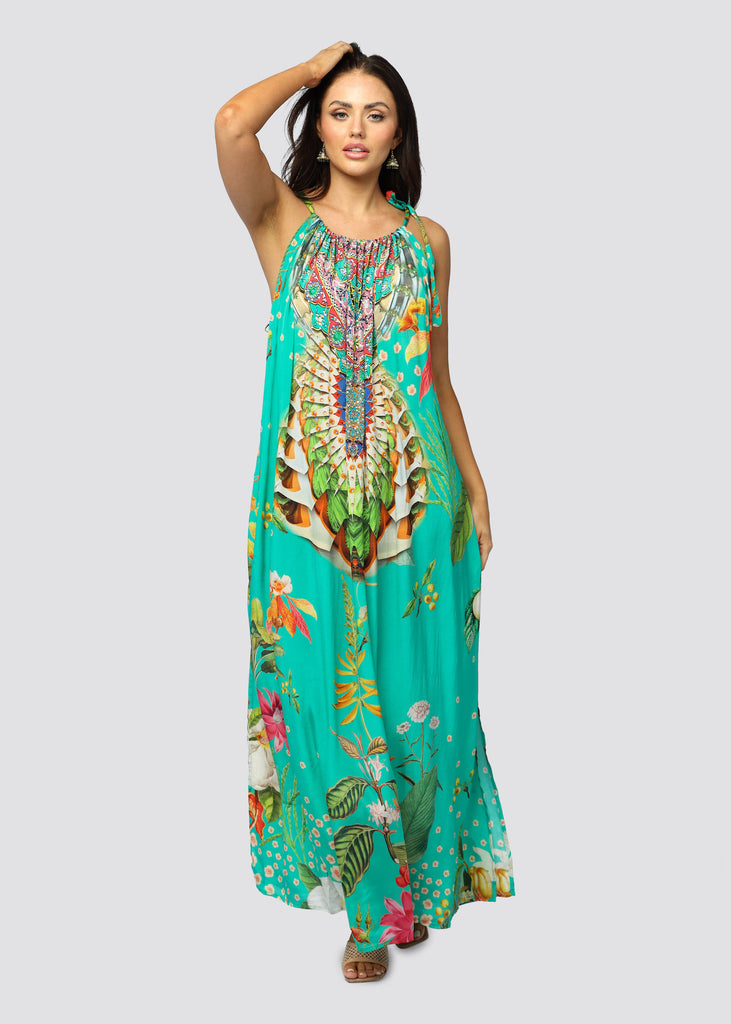 GREEN EYES ~ DRAWSTRING MAXI DRESS