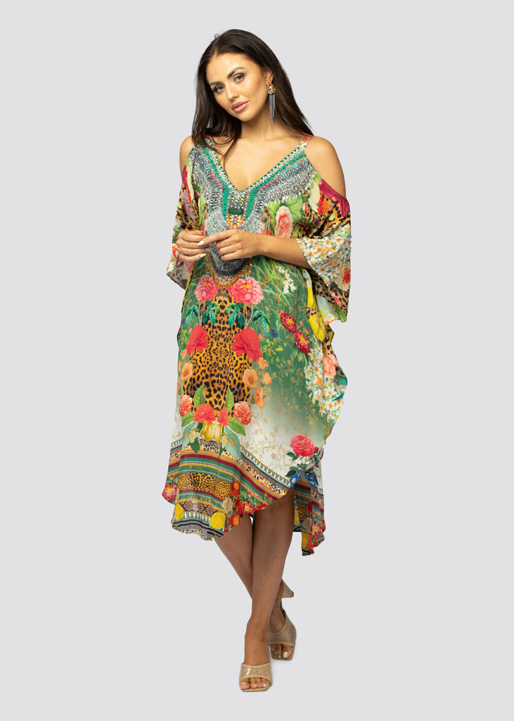 GREEN VALLEY ~ COLD SHOULDER MID KAFTAN