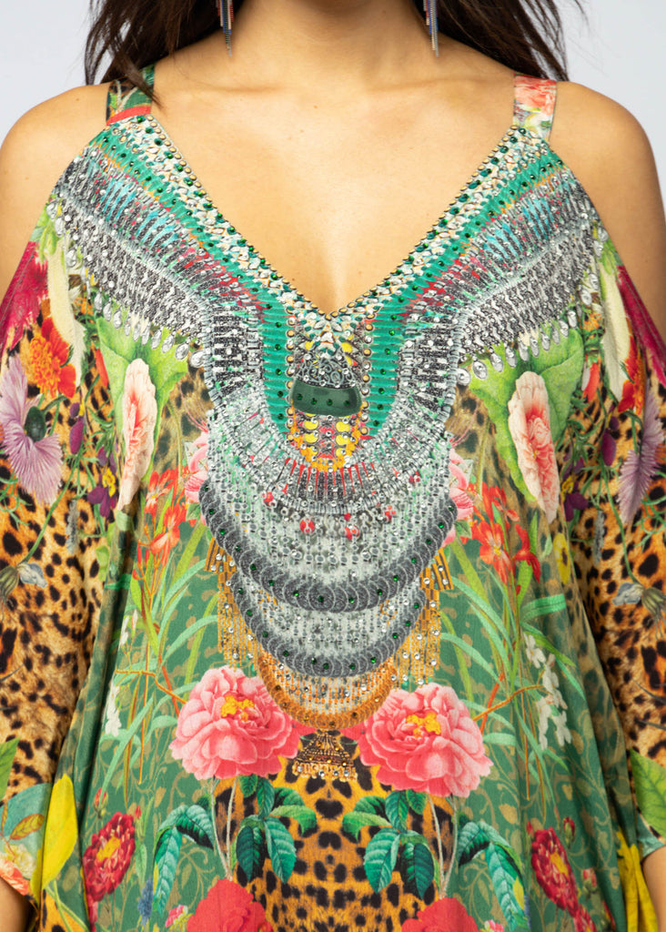 GREEN VALLEY COLD SHOULDER MID KAFTAN - Main Image