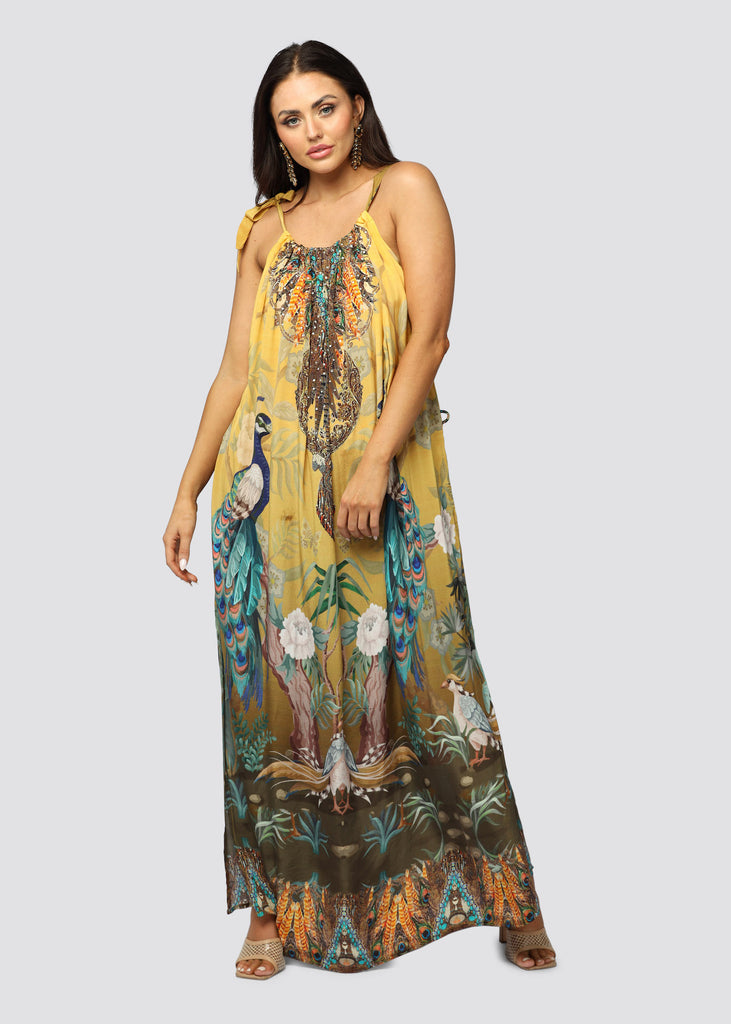 PEACOCK DESIRE ~ DRAWSTRING MAXI DRESS