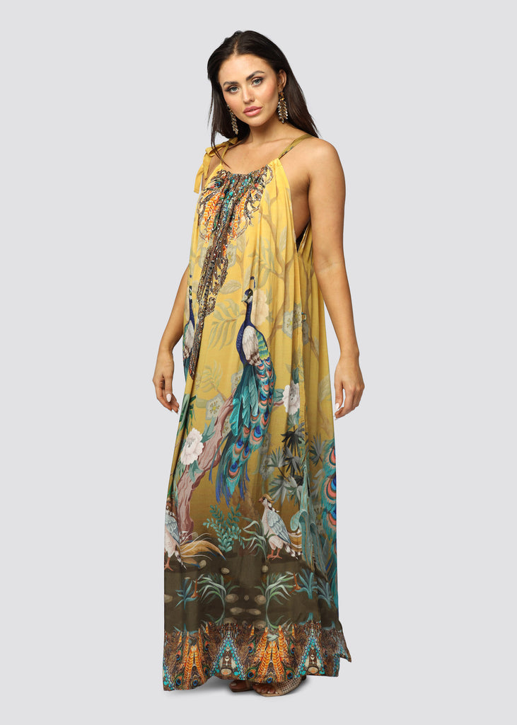 PEACOCK DESIRE ~ DRAWSTRING MAXI DRESS