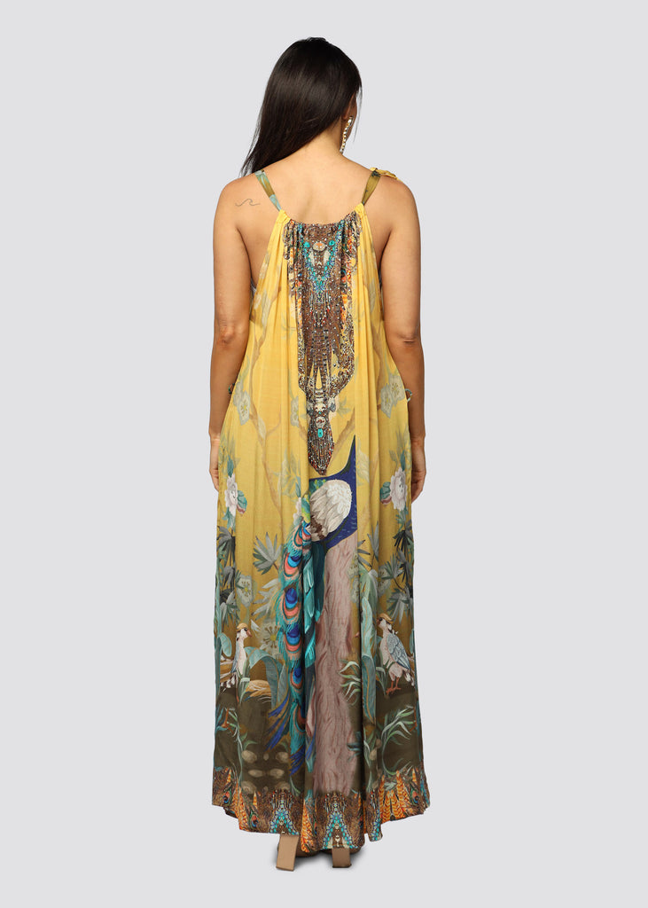 PEACOCK DESIRE ~ DRAWSTRING MAXI DRESS