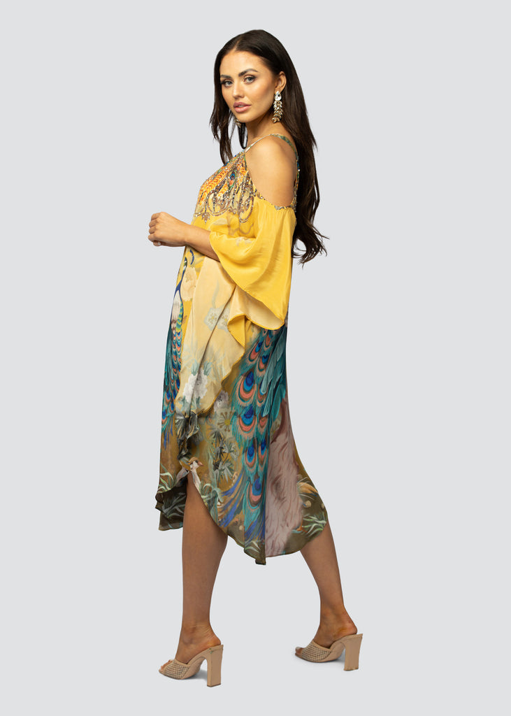 PEACOCK DESIRE ~ COLD SHOULDER MID KAFTAN