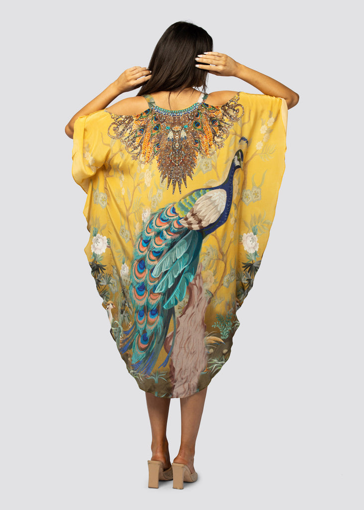 PEACOCK DESIRE ~ COLD SHOULDER MID KAFTAN