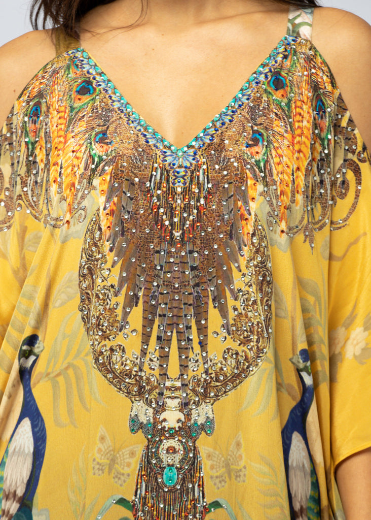 PEACOCK DESIRE ~ COLD SHOULDER MID KAFTAN