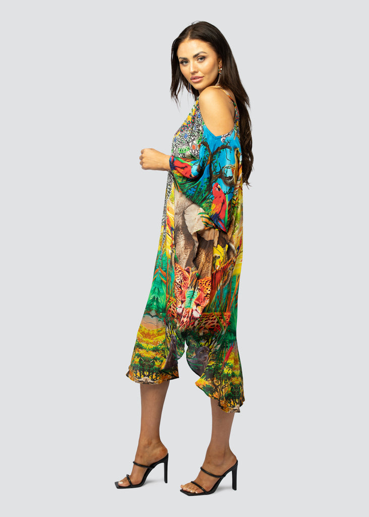 QUEEN OF JUNGLE ~ COLD SHOULDER MID KAFTAN