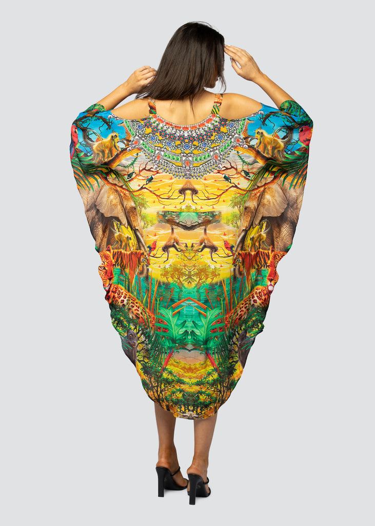 QUEEN OF JUNGLE ~ COLD SHOULDER MID KAFTAN