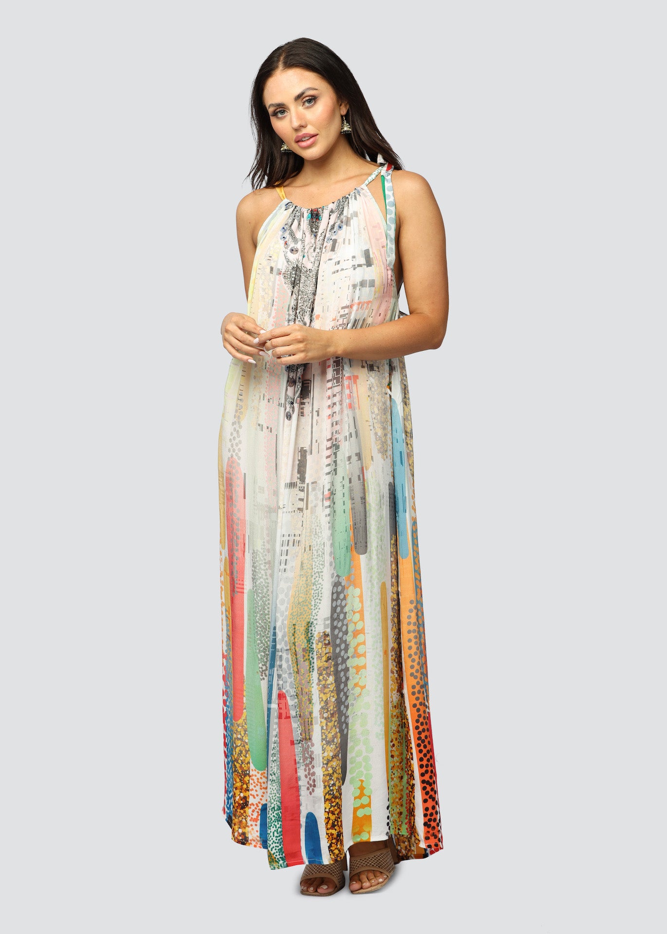 chinese dress ladies Drawstring Waist Long Sleeve White Dress C281 – YLISTYLE main image 0