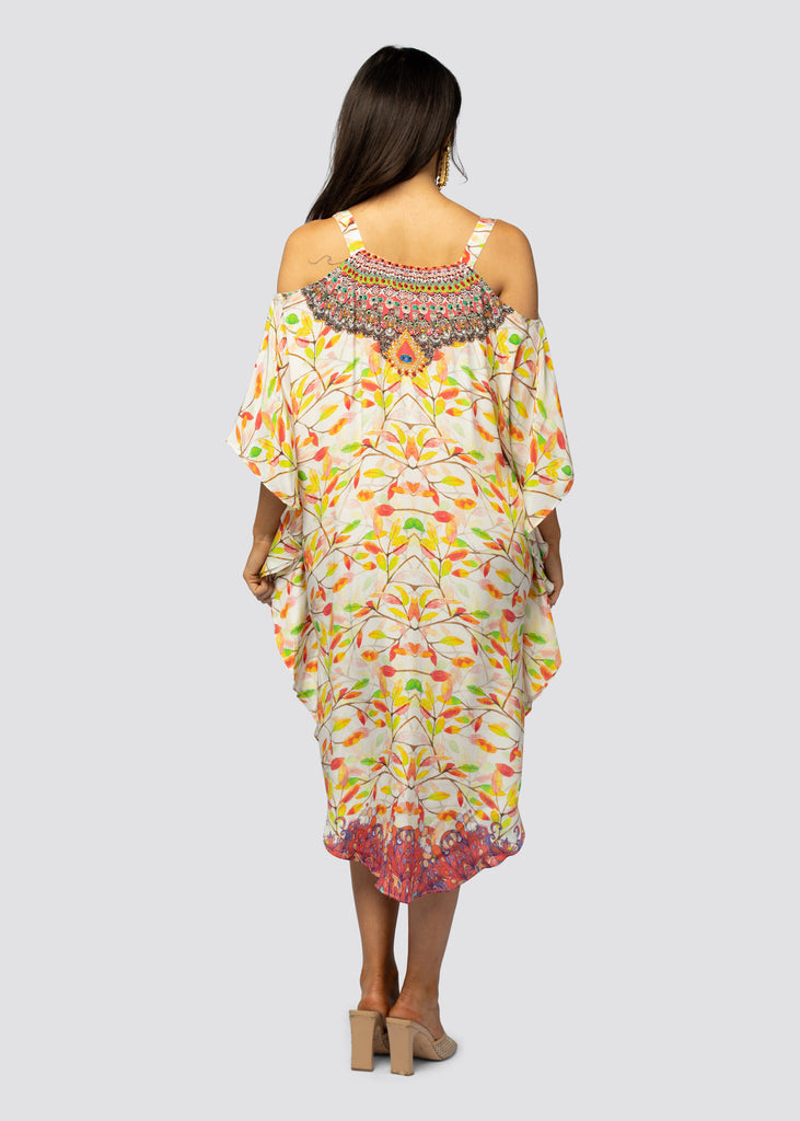 SPRING LEAVES ~ COLD SHOULDER MID KAFTAN