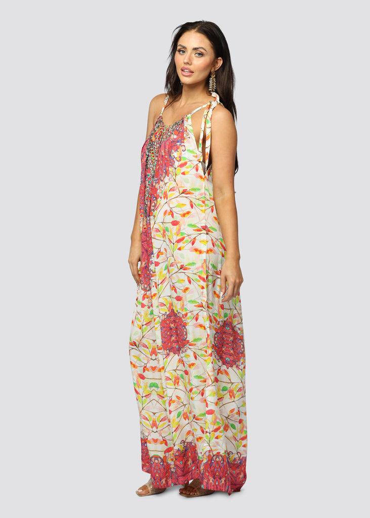 SPRING LEAVES ~ DRAWSTRING MAXI DRESS