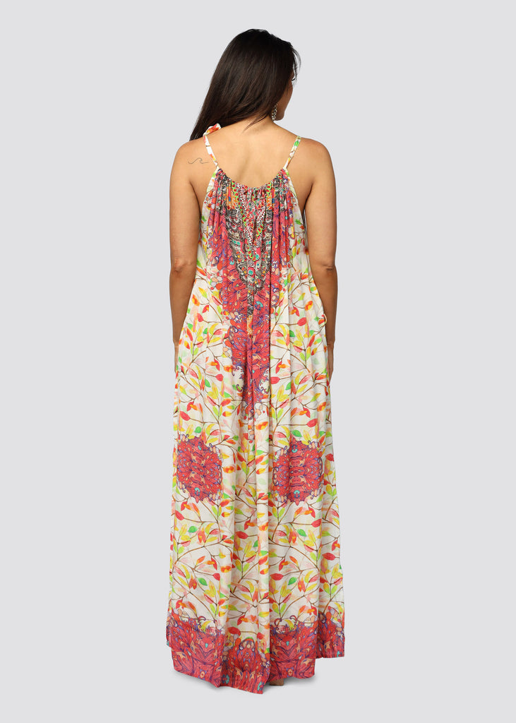 SPRING LEAVES ~ DRAWSTRING MAXI DRESS