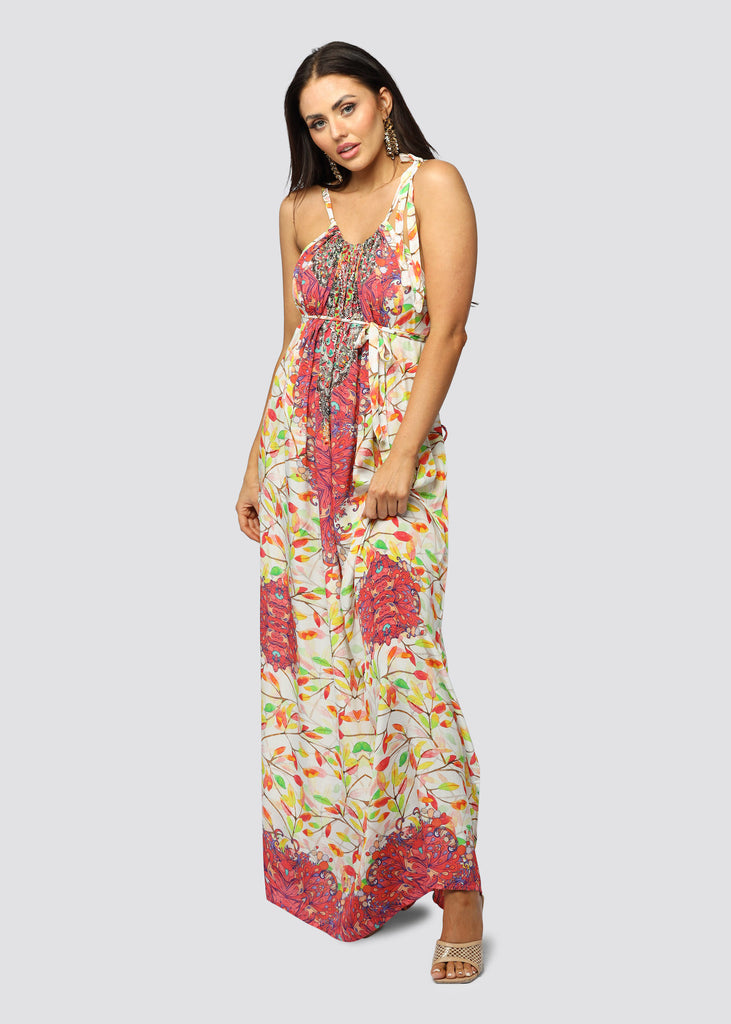 SPRING LEAVES ~ DRAWSTRING MAXI DRESS