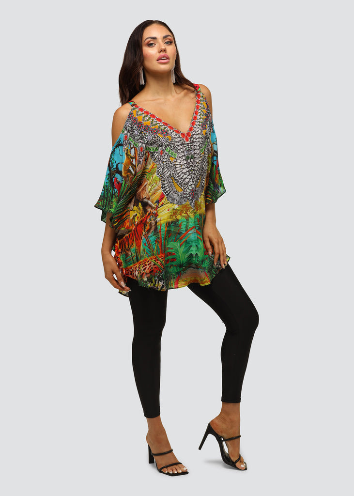 QUEEN OF JUNGLE COLD SHOULDER TOP