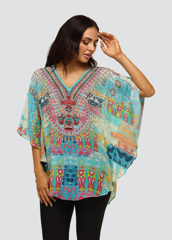 FRONT VIEW OF EMBELLISHED KAFTAN TOP