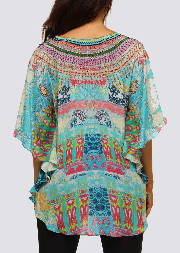 BACK VIEW OF EMBELLISHED BUTTERFLY STYLE KAFTAN TOP